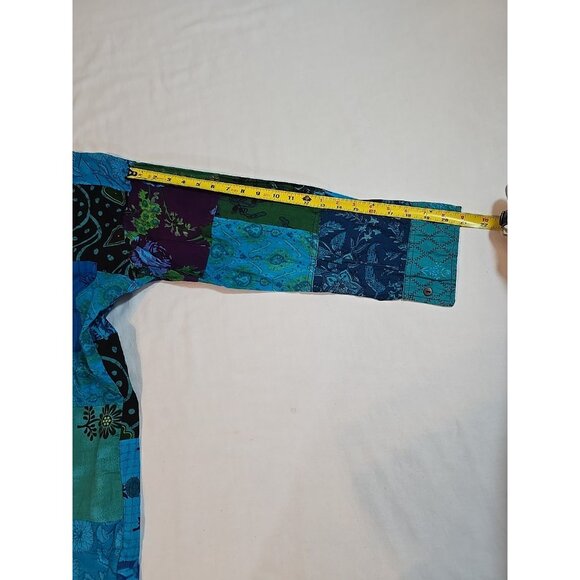 Turquoise Patchwork Unisex Boho Vintage Style Shirt button up front size L New - Picture 13 of 14